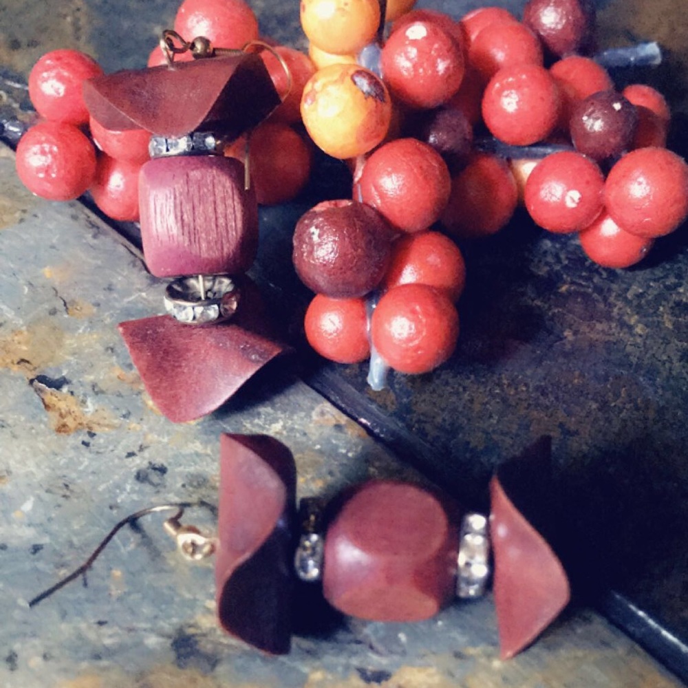 Custom Wooden and Rhinestone Earrings
